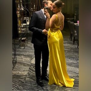 chinese dress ladies Carnation Yellow Satin Maxi Dress - US 12 main image 0